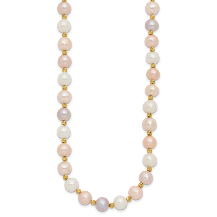 14K 8-9mm Semi-round Pink/Purple/White FWC Pearl D/C Beaded Necklace-XF768-18