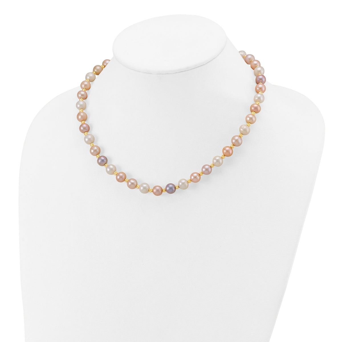 14K 8-9mm Semi-round Pink/Purple/White FWC Pearl D/C Beaded Necklace-XF768-18