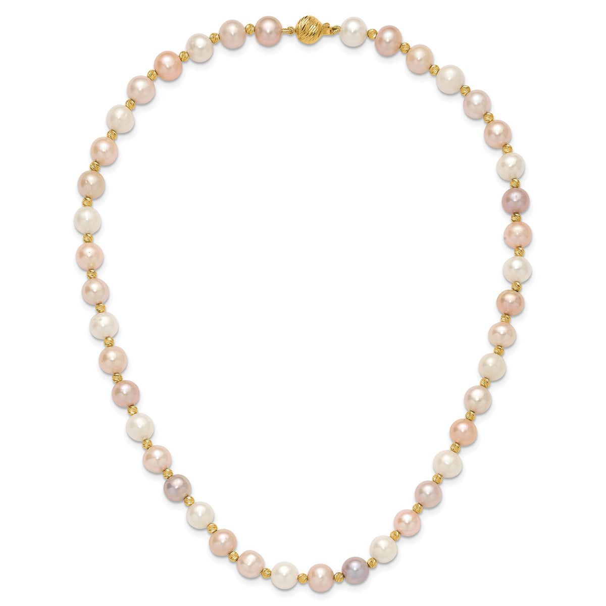 14K 8-9mm Semi-round Pink/Purple/White FWC Pearl D/C Beaded Necklace-XF768-18