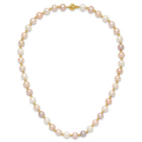 14K 8-9mm Semi-round Pink/Purple/White FWC Pearl D/C Beaded Necklace-XF768-18