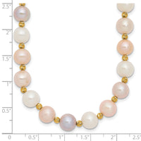 14K 8-9mm Semi-round Pink/Purple/White FWC Pearl D/C Beaded Necklace-XF768-18