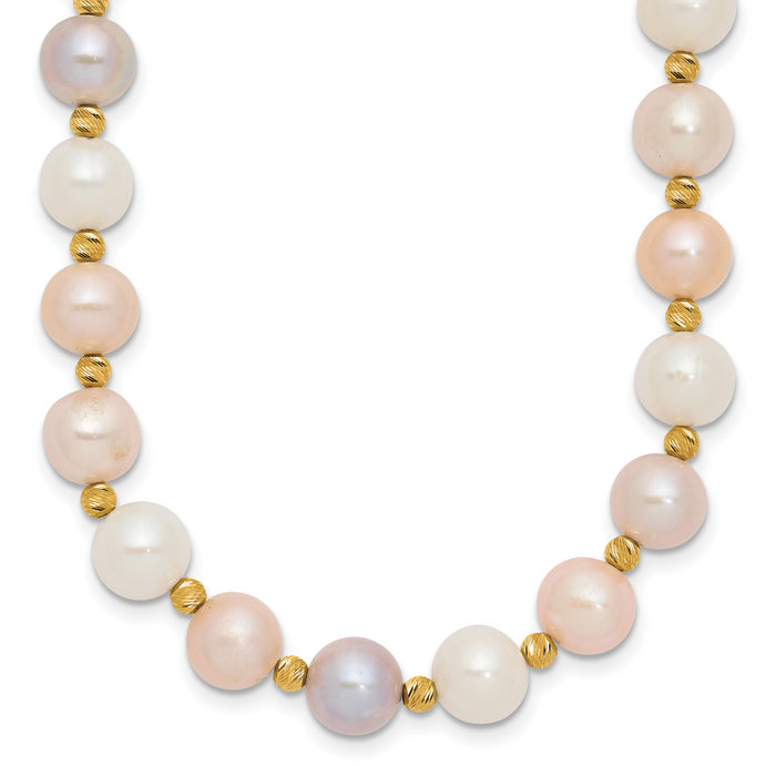 14K 8-9mm Semi-round Pink/Purple/White FWC Pearl D/C Beaded Necklace-XF768-18