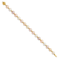 14K 8-9mm Semi-round Pink Purple White FWC Pearl D/C Beaded Bracelet-XF768-7.5