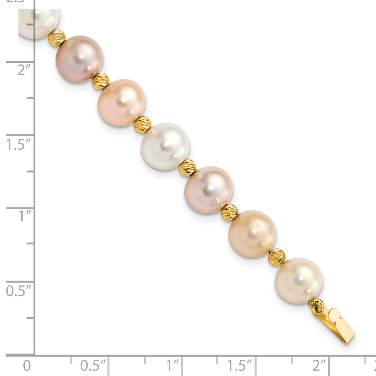14K 8-9mm Semi-round Pink Purple White FWC Pearl D/C Beaded Bracelet-XF768-7.5