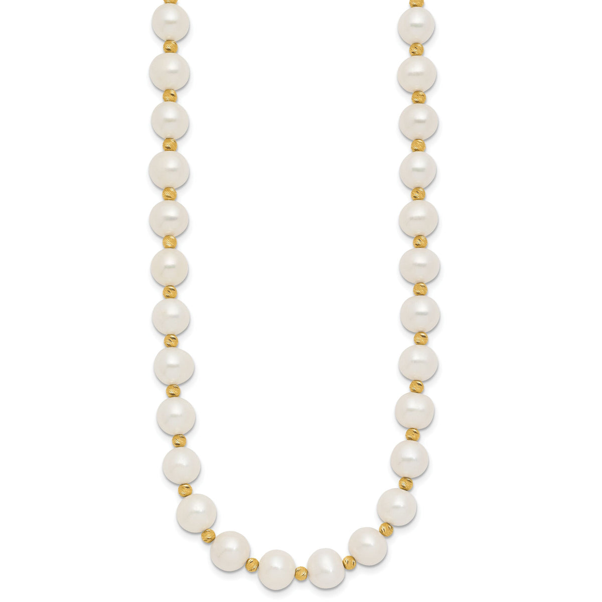 14k 8-9mm Near-Round FWC Pearl and D/C Beaded 18in Necklace-XF768W-18