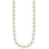 14k 8-9mm Near-Round FWC Pearl and D/C Beaded 18in Necklace-XF768W-18