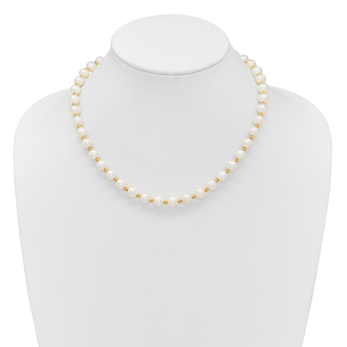 14k 8-9mm Near-Round FWC Pearl and D/C Beaded 18in Necklace-XF768W-18