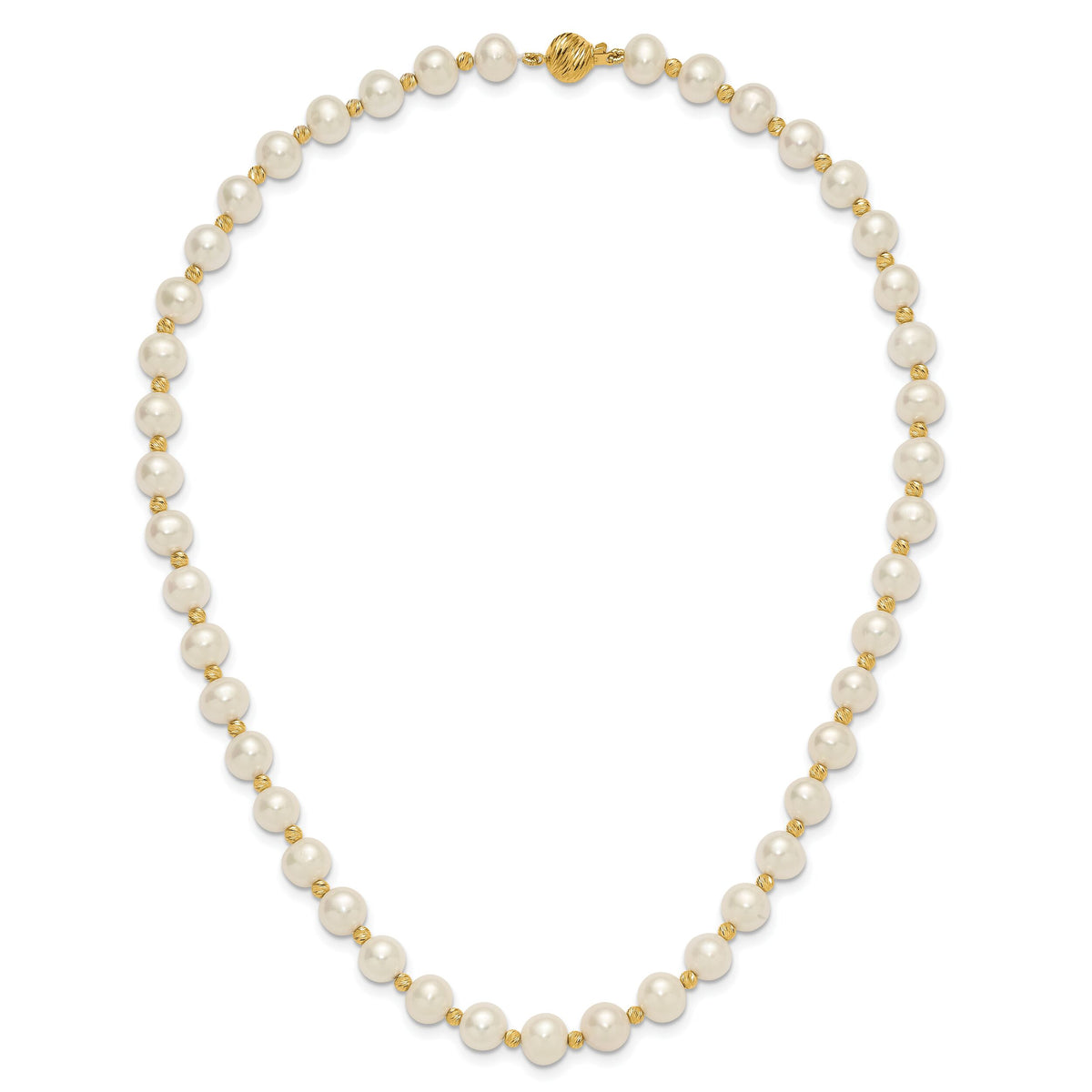 14k 8-9mm Near-Round FWC Pearl and D/C Beaded 18in Necklace-XF768W-18