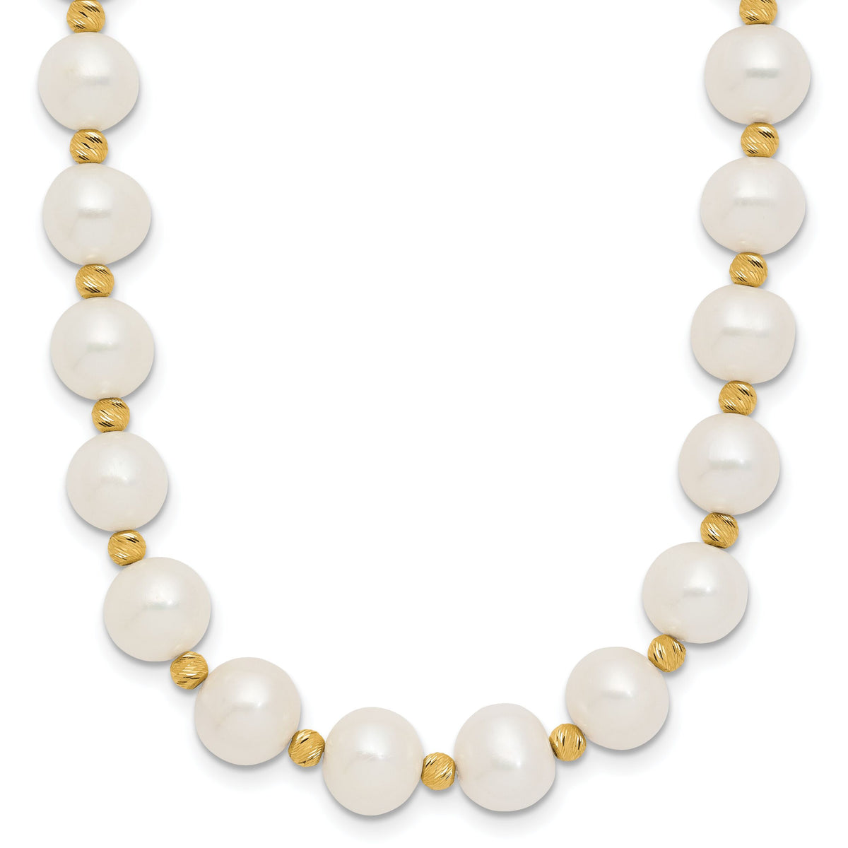 14k 8-9mm Near-Round FWC Pearl and D/C Beaded 18in Necklace-XF768W-18