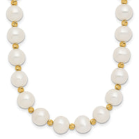 14k 8-9mm Near-Round FWC Pearl and D/C Beaded 18in Necklace-XF768W-18