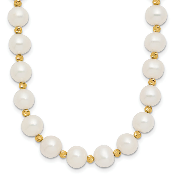 14k 8-9mm Near-Round FWC Pearl and D/C Beaded 18in Necklace-XF768W-18