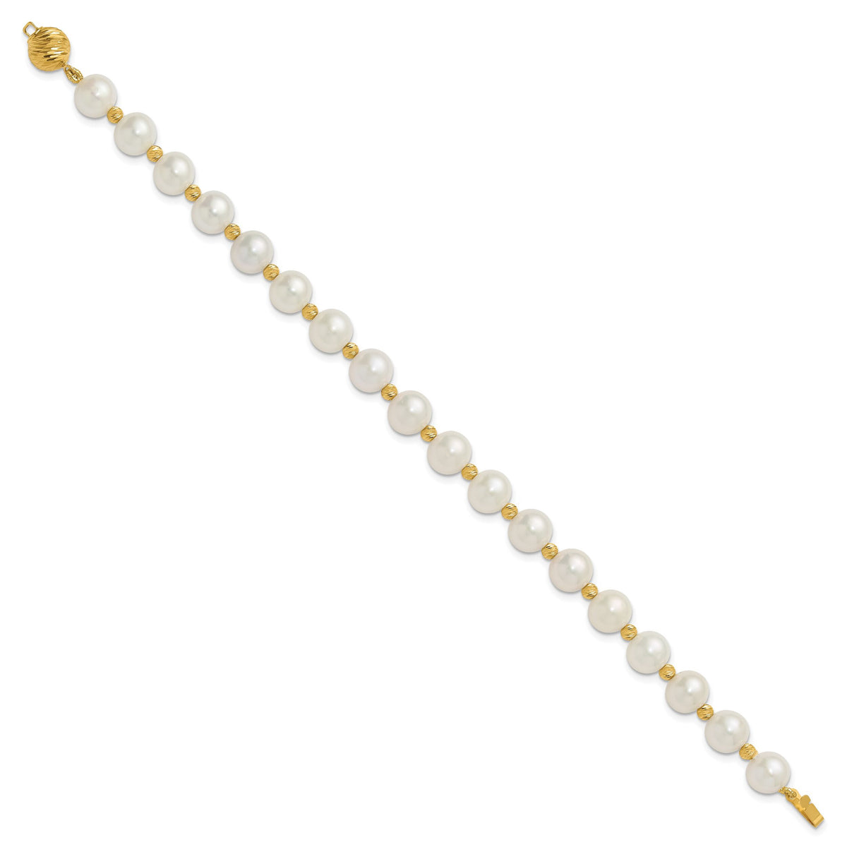 14k 8-9mm Near-Round FWC Pearl and D/C Beaded 7.5in Bracelet-XF768W-7.5