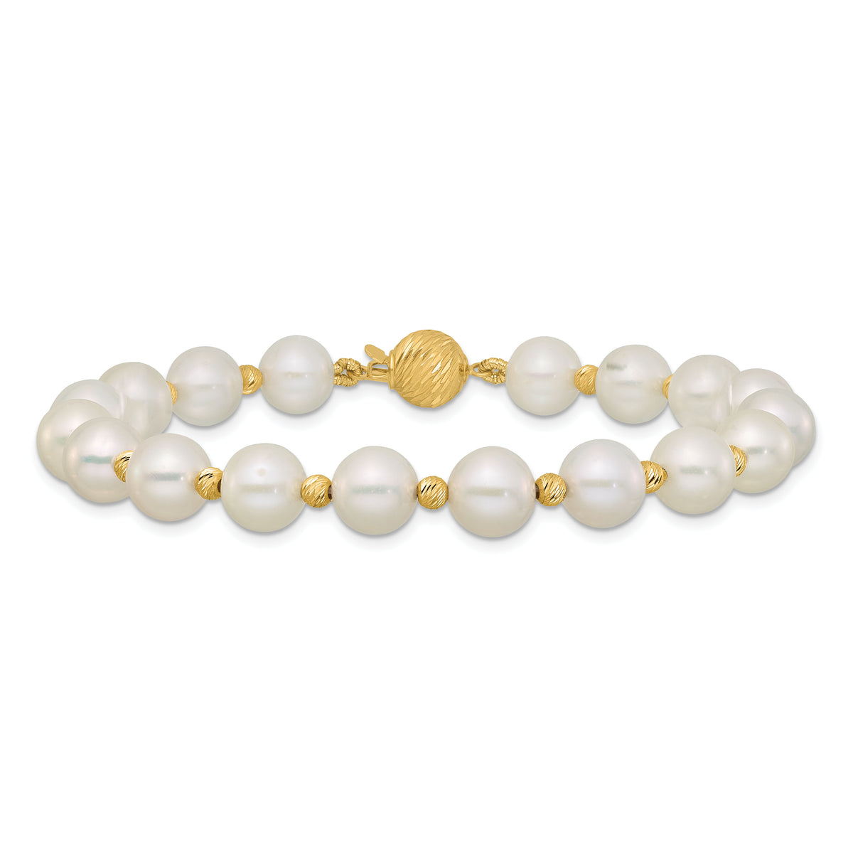14k 8-9mm Near-Round FWC Pearl and D/C Beaded 7.5in Bracelet-XF768W-7.5