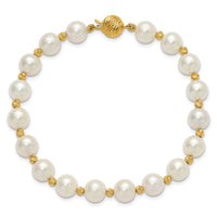 14k 8-9mm Near-Round FWC Pearl and D/C Beaded 7.5in Bracelet-XF768W-7.5