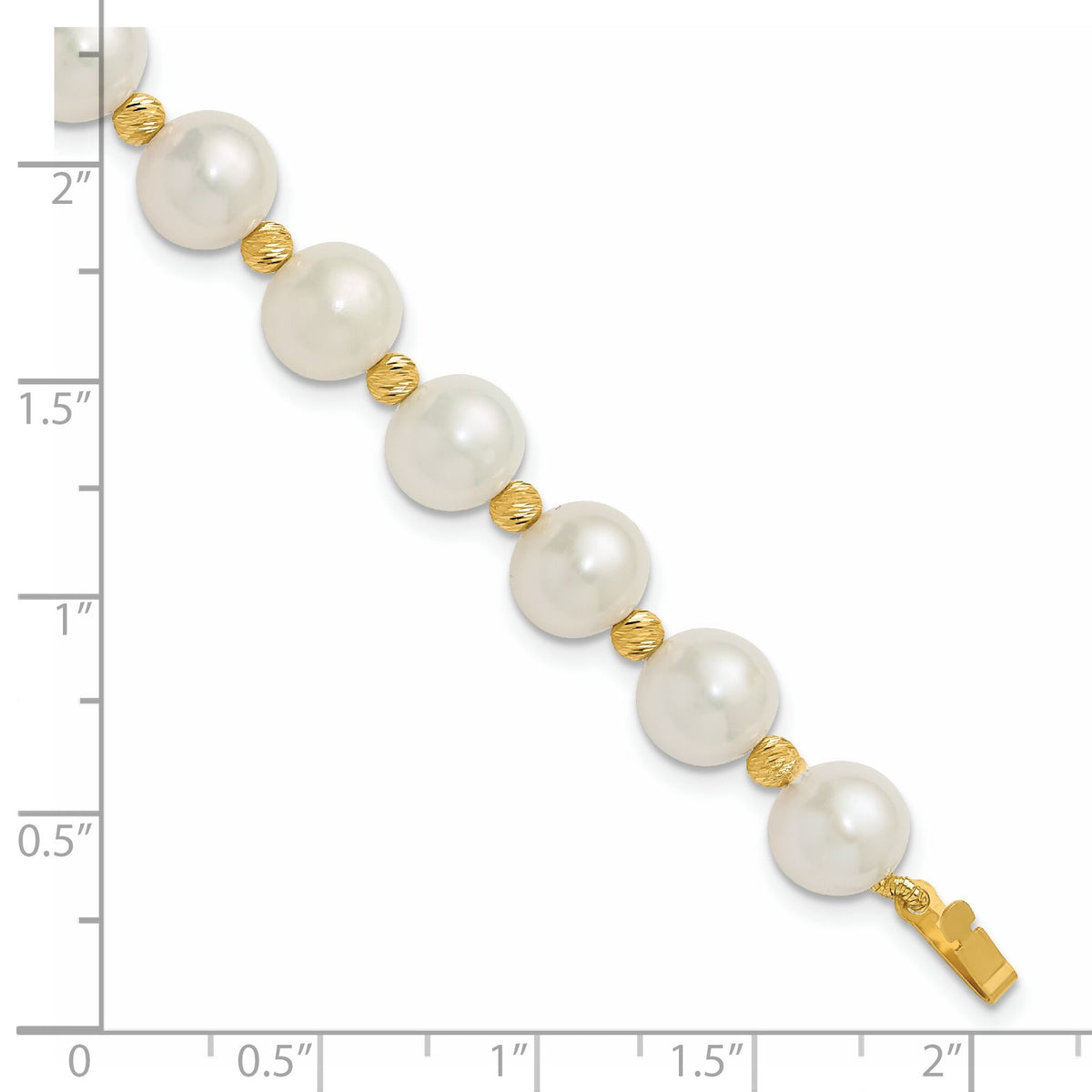 14k 8-9mm Near-Round FWC Pearl and D/C Beaded 7.5in Bracelet-XF768W-7.5