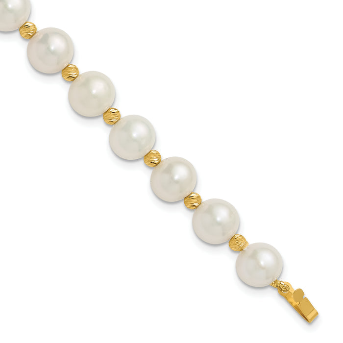 14k 8-9mm Near-Round FWC Pearl and D/C Beaded 7.5in Bracelet-XF768W-7.5