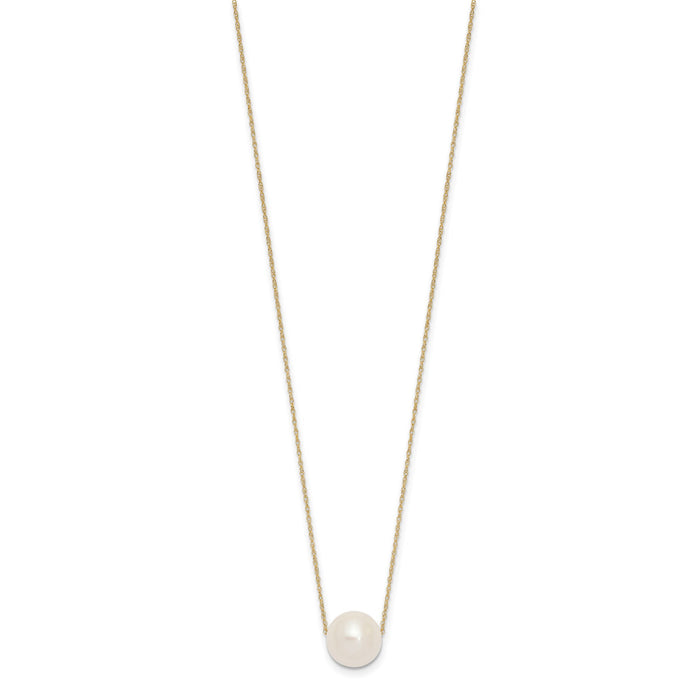 14K 10-11mm Semi-Round White FWC Pearl Rope Necklace-XF770-17