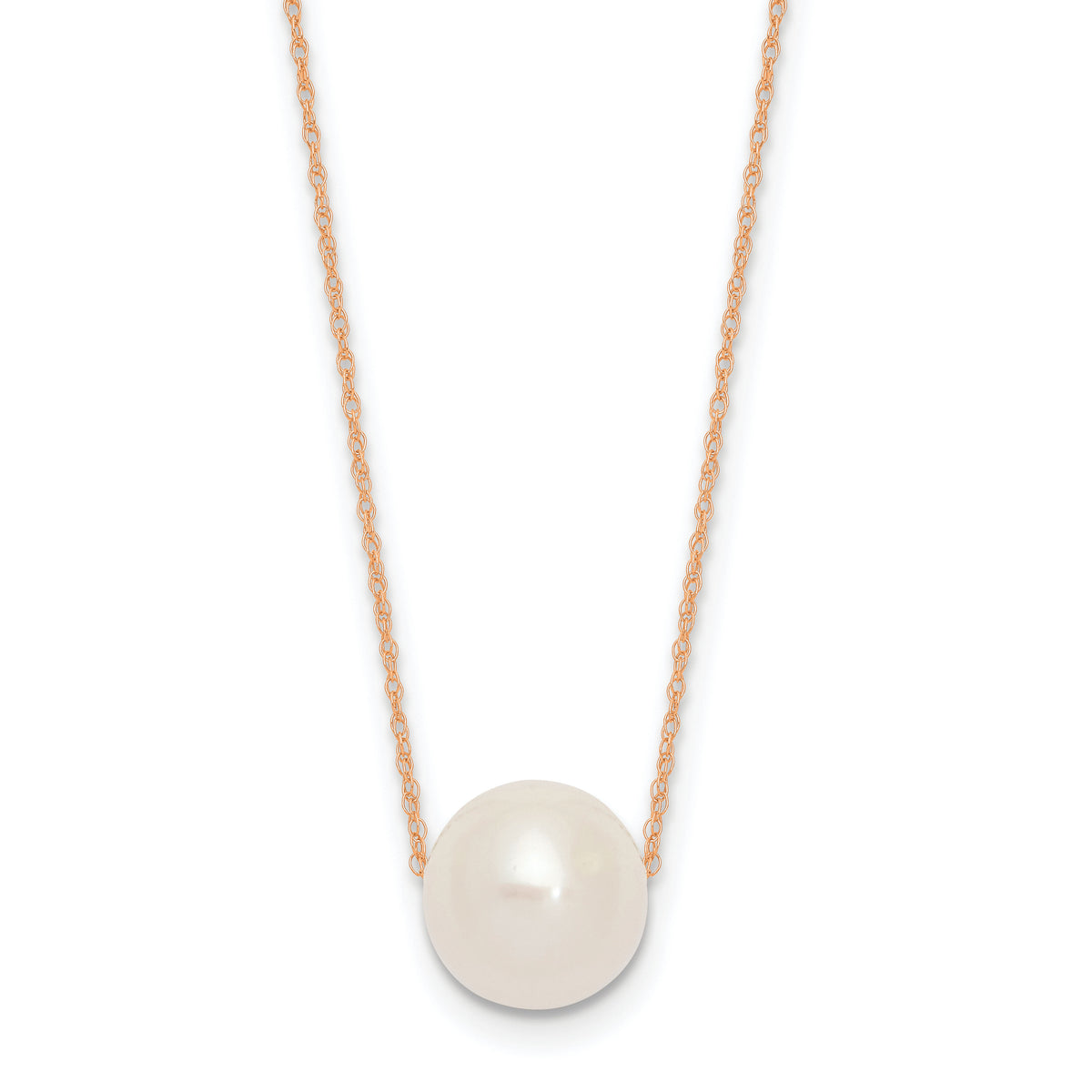 14K Rose Gold 10-11mm Semi-Round White FWC Pearl Rope Necklace-XF770R-17