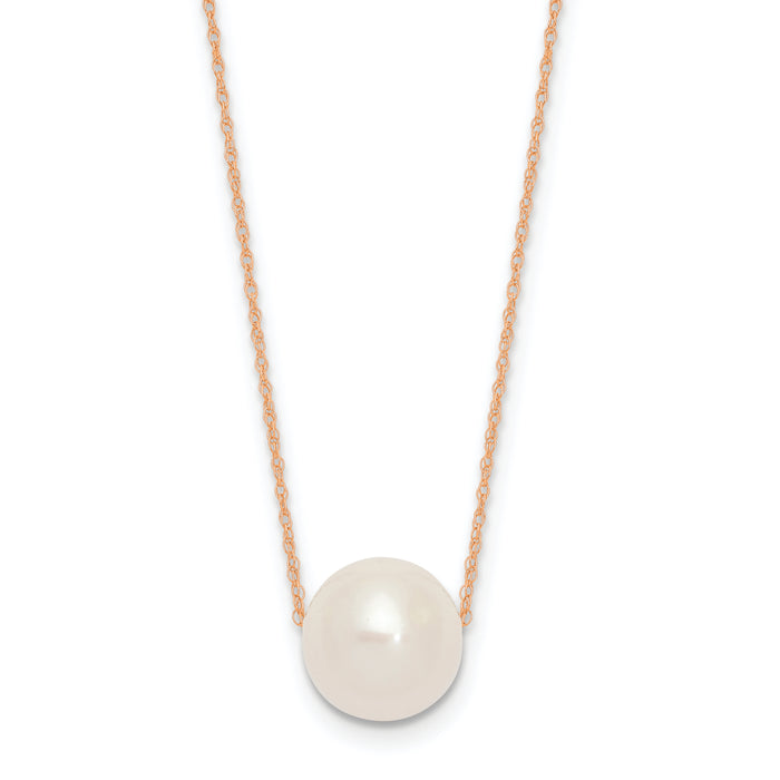 14K Rose Gold 10-11mm Semi-Round White FWC Pearl Rope Necklace-XF770R-17