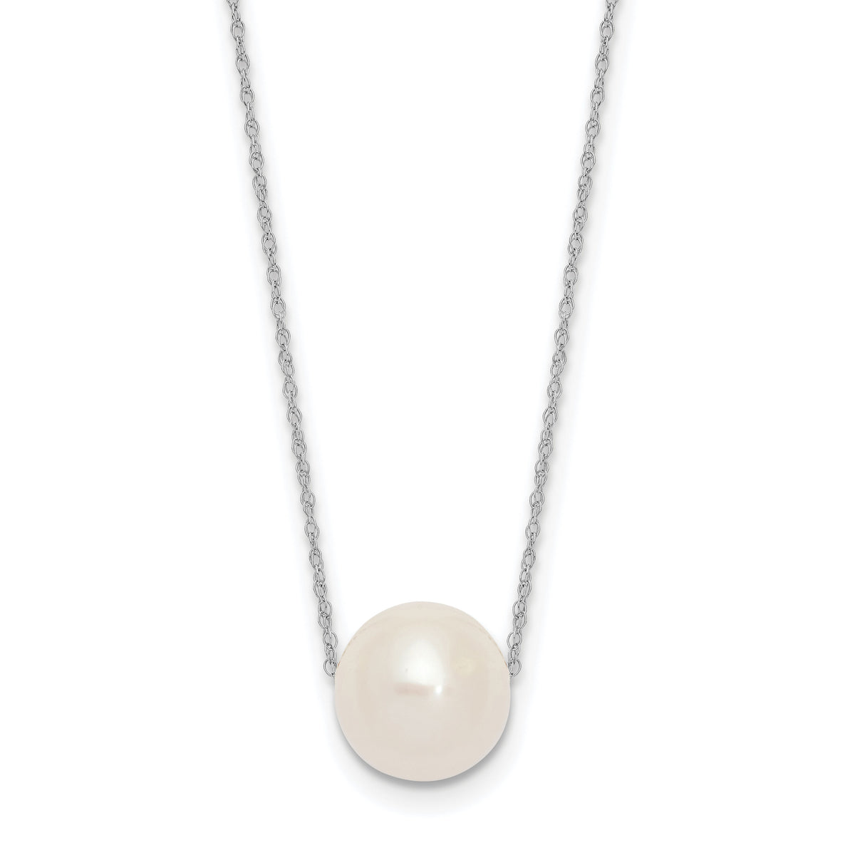14K White Gold 10-11mm Semi-Round White FWC Pearl Rope Necklace-XF770W-17
