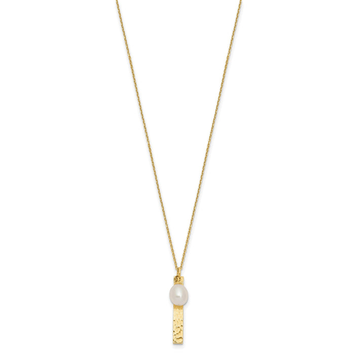 14K 6-7mm Rice White FWC Pearl Brushed Necklace-XF771-17