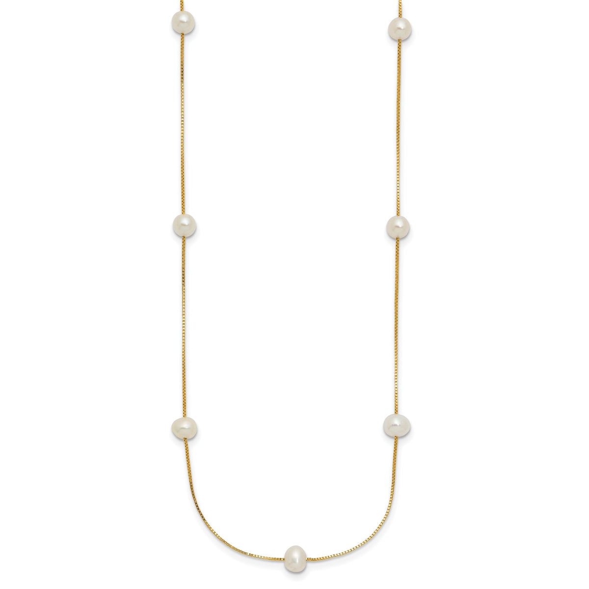 14K 5-6mm Near-Round White FWC Pearl 9-Station Necklace-XF772-18