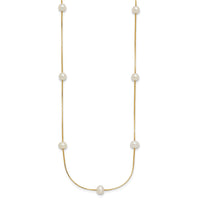 14K 5-6mm Near-Round White FWC Pearl 9-Station Necklace-XF772-18