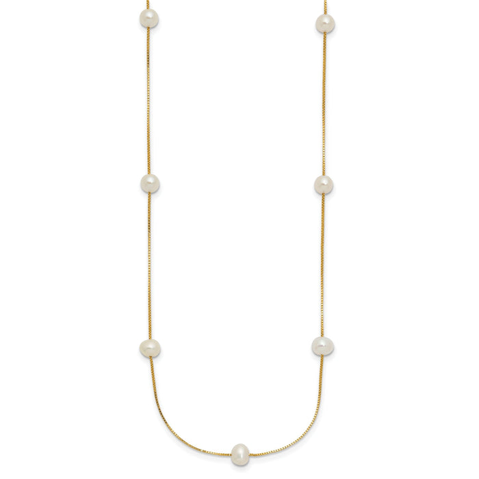 14K 5-6mm Near-Round White FWC Pearl 9-Station Necklace-XF772-18