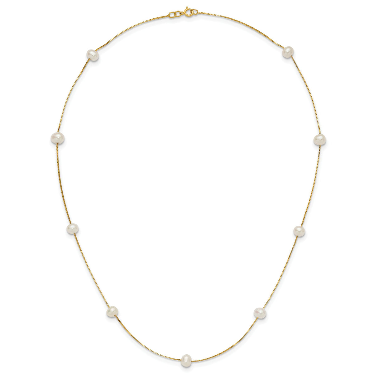 14K 5-6mm Near-Round White FWC Pearl 9-Station Necklace-XF772-18