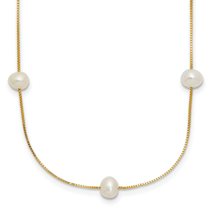 14K 5-6mm Near-Round White FWC Pearl 9-Station Necklace-XF772-18