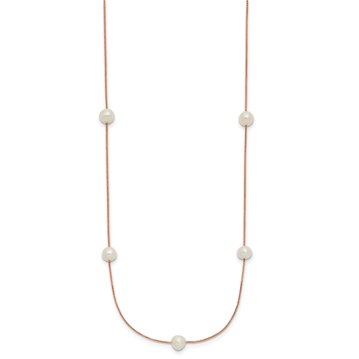 14K Rose Gold 5-6mm Near-Round White FWC Pearl 9-Station Necklace-XF772R-18
