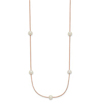 14K Rose Gold 5-6mm Near-Round White FWC Pearl 9-Station Necklace-XF772R-18