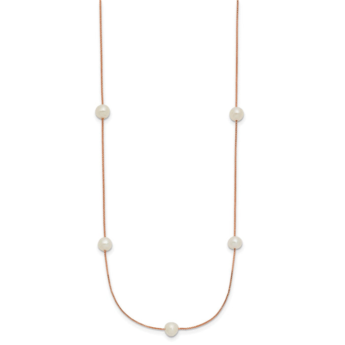 14K Rose Gold 5-6mm Near-Round White FWC Pearl 9-Station Necklace-XF772R-18