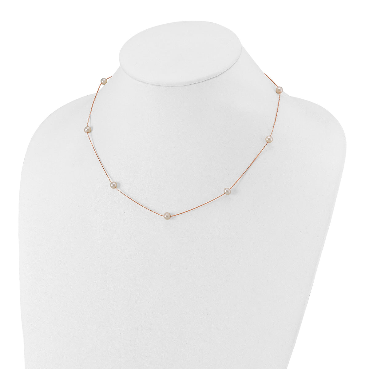14K Rose Gold 5-6mm Near-Round White FWC Pearl 9-Station Necklace-XF772R-18