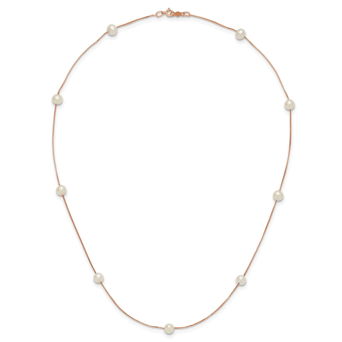 14K Rose Gold 5-6mm Near-Round White FWC Pearl 9-Station Necklace-XF772R-18