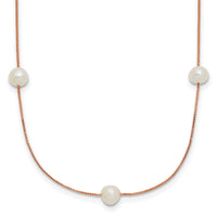 14K Rose Gold 5-6mm Near-Round White FWC Pearl 9-Station Necklace-XF772R-18