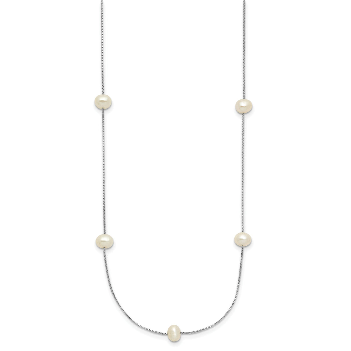 14K White Gold 5-6mm Near-Round White FWC Pearl 9-Station Necklace-XF772W-18