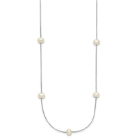 14K White Gold 5-6mm Near-Round White FWC Pearl 9-Station Necklace-XF772W-18