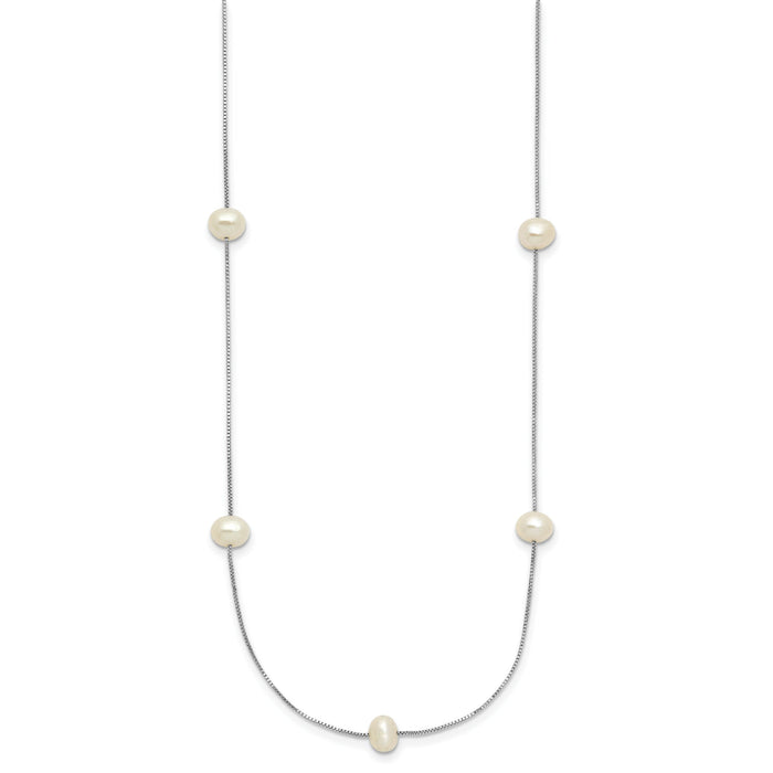 14K White Gold 5-6mm Near-Round White FWC Pearl 9-Station Necklace-XF772W-18
