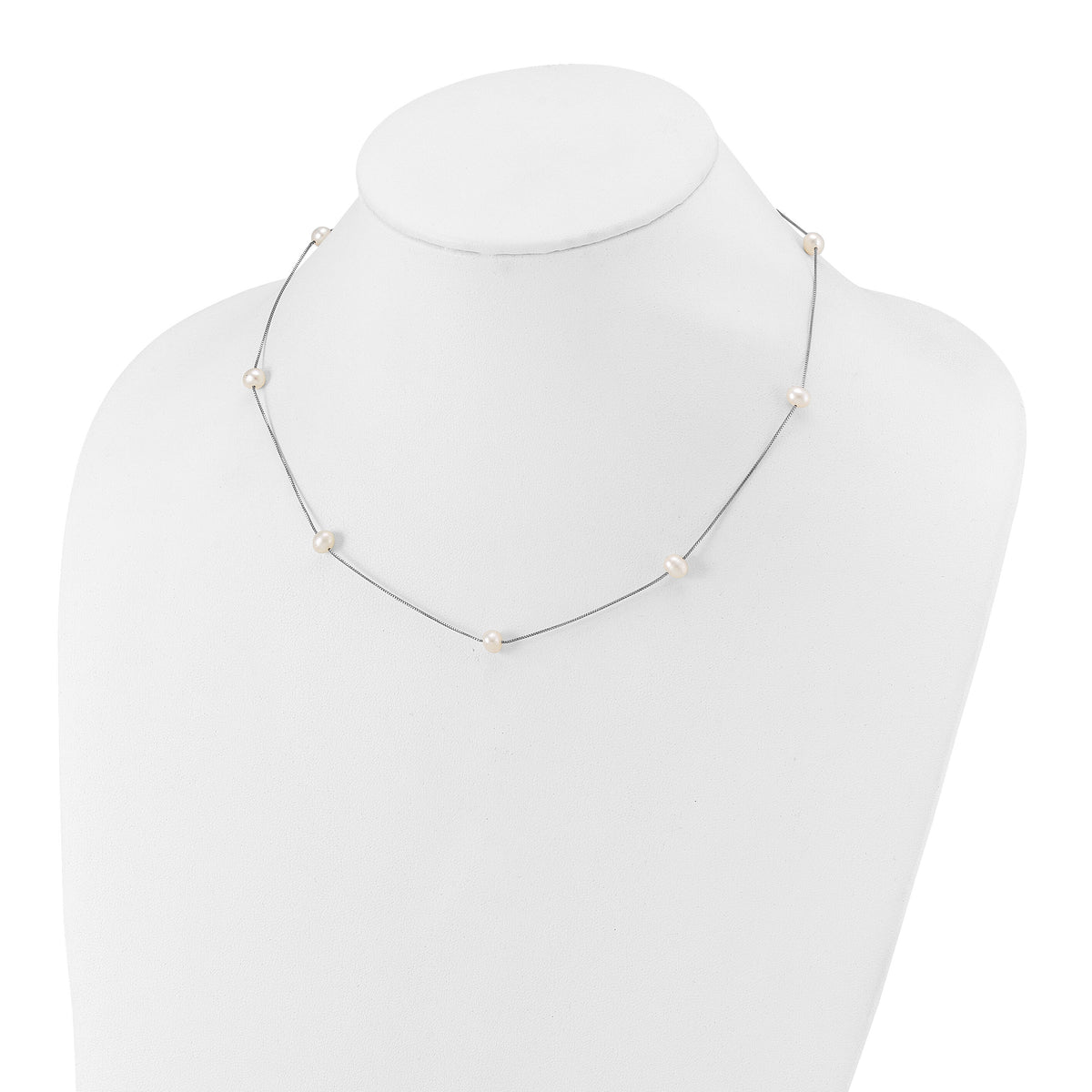 14K White Gold 5-6mm Near-Round White FWC Pearl 9-Station Necklace-XF772W-18