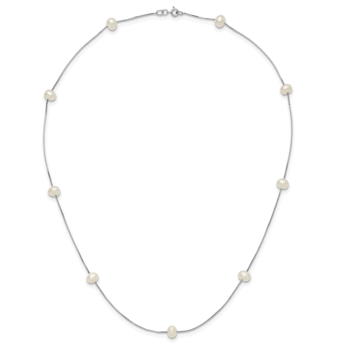 14K White Gold 5-6mm Near-Round White FWC Pearl 9-Station Necklace-XF772W-18