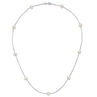 14K White Gold 5-6mm Near-Round White FWC Pearl 9-Station Necklace-XF772W-18