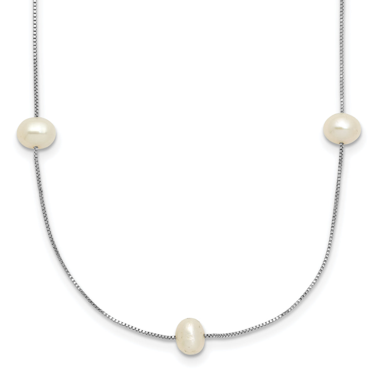 14K White Gold 5-6mm Near-Round White FWC Pearl 9-Station Necklace-XF772W-18