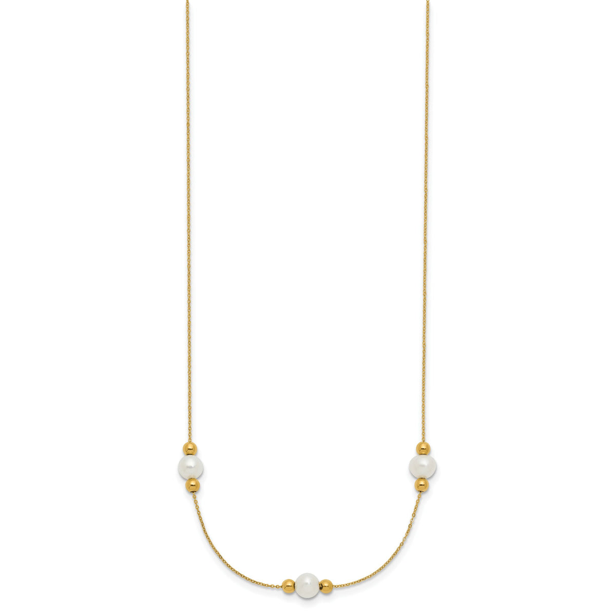 14K Polished FWC Pearl and Bead 3 Station 16in w/2 in ext. Necklace-XF773-16