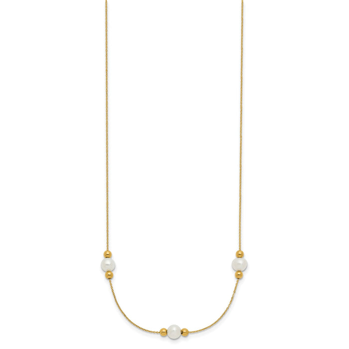 14K Polished FWC Pearl and Bead 3 Station 16in w/2 in ext. Necklace-XF773-16