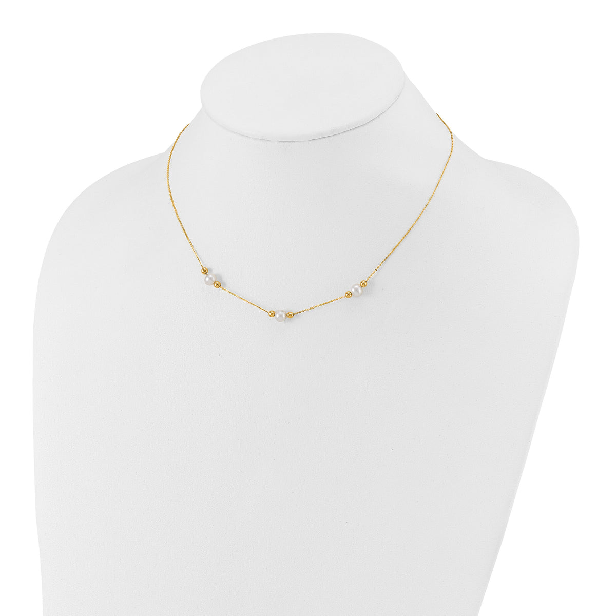 14K Polished FWC Pearl and Bead 3 Station 16in w/2 in ext. Necklace-XF773-16
