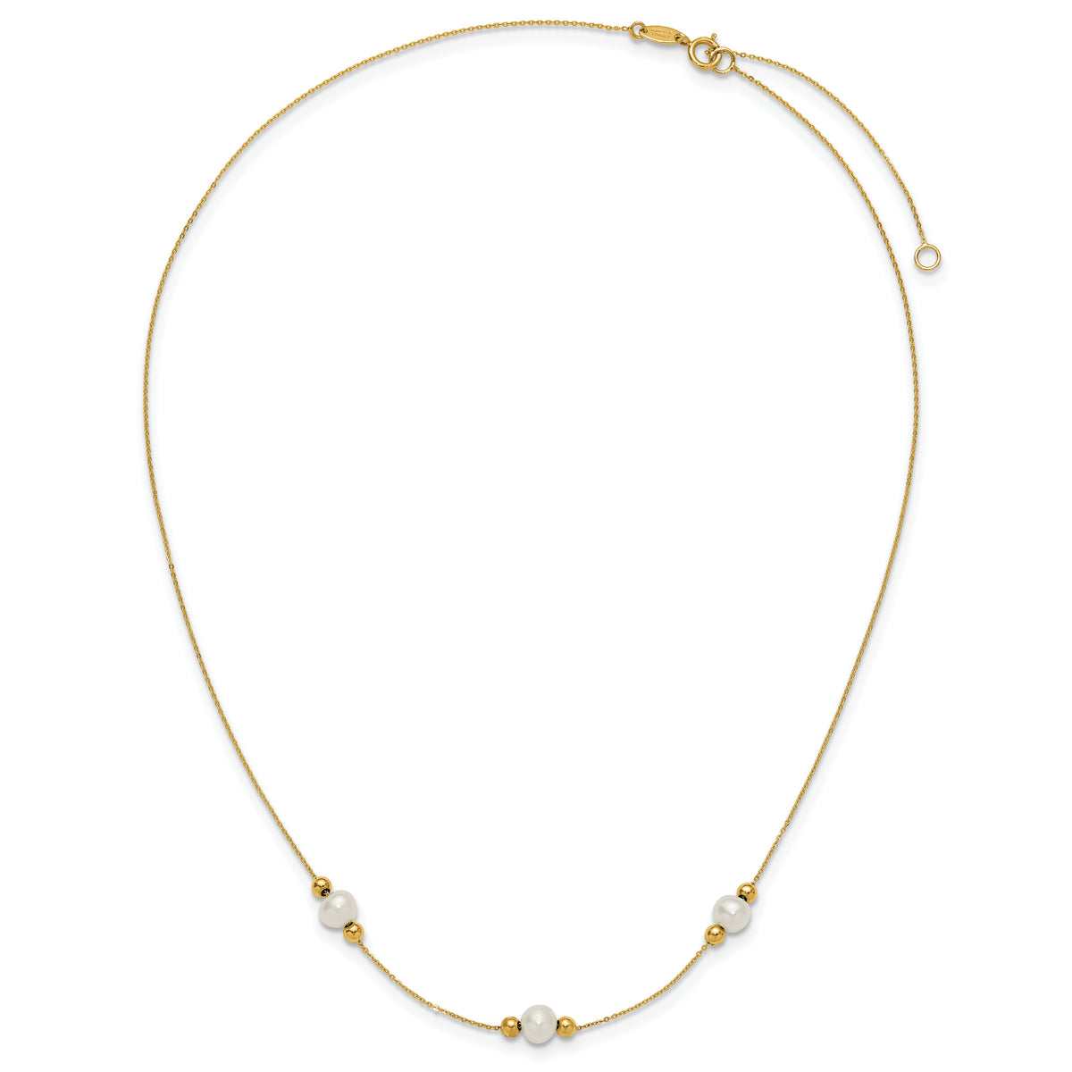 14K Polished FWC Pearl and Bead 3 Station 16in w/2 in ext. Necklace-XF773-16