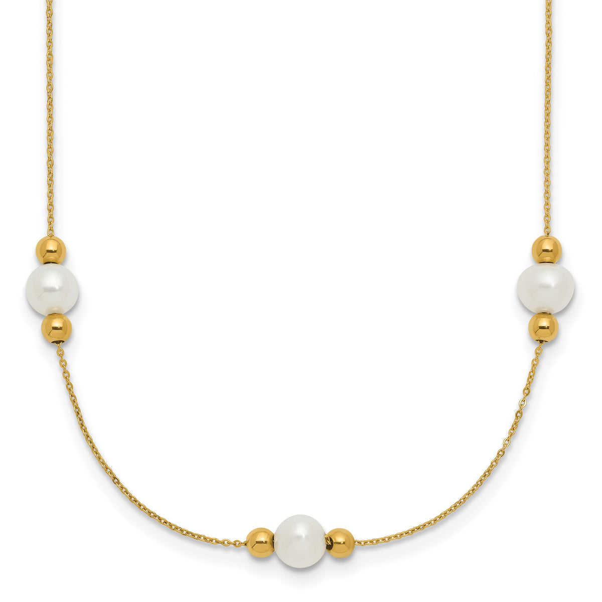 14K Polished FWC Pearl and Bead 3 Station 16in w/2 in ext. Necklace-XF773-16