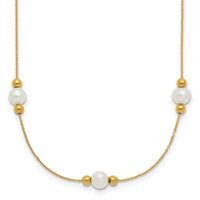 14K Polished FWC Pearl and Bead 3 Station 16in w/2 in ext. Necklace-XF773-16