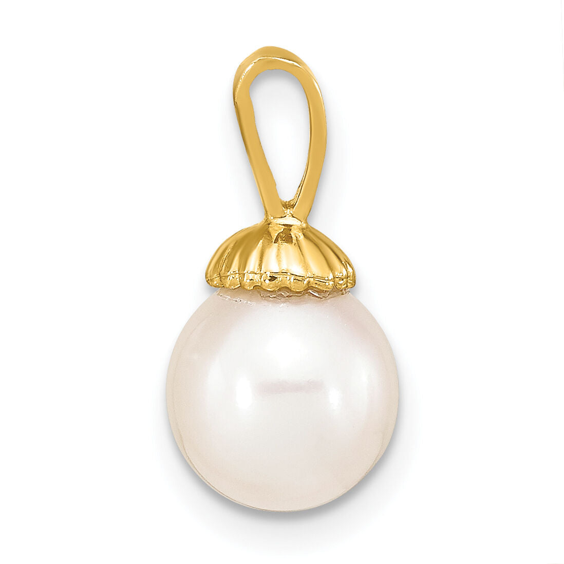 14K 8-9mm White Round Freshwater Pearl Pendant-XF774